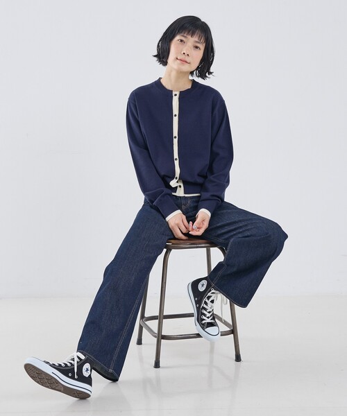 collex（コレックス）の「バイカラーコンパクトカーディガン（カーディガン/ボレロ・レディース・ライム/ネイビー/オレンジ系その他/ブルー・フリー）」の19枚目の写真