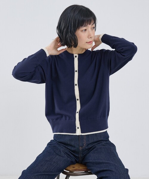 collex（コレックス）の「バイカラーコンパクトカーディガン（カーディガン/ボレロ・レディース・ライム/ネイビー/オレンジ系その他/ブルー・フリー）」の20枚目の写真