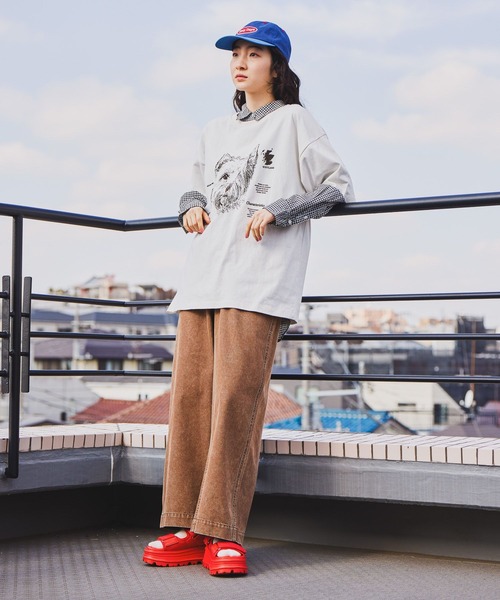 niko and...（ニコアンド）の「ドローイングBIGDOG Tシャツ（Tシャツ/カットソー・レディース・サックスブルー/チャコール/グレー/オフホワイト・LARGE/MEDIUM）」の6枚目の写真