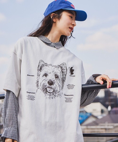 niko and...（ニコアンド）の「ドローイングBIGDOG Tシャツ（Tシャツ/カットソー・レディース・サックスブルー/チャコール/グレー/オフホワイト・LARGE/MEDIUM）」の9枚目の写真