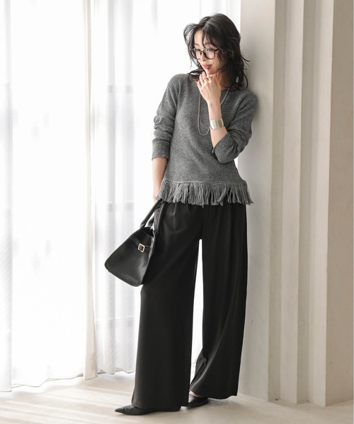 AMELY(エミリー)の「タックワイドパンツ(その他パンツ・レディース・グレイッシュベージュ/ライトベージュ/ベビーピンク/アイボリー/ブラック・L/M)」の8枚目の写真