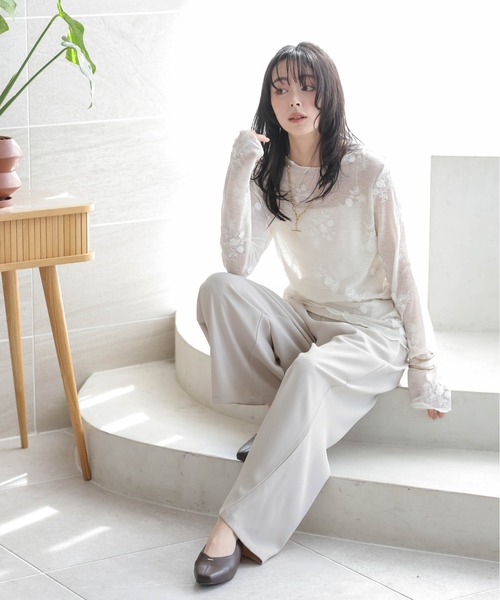 AMELY(エミリー)の「タックワイドパンツ(その他パンツ・レディース・グレイッシュベージュ/ライトベージュ/ベビーピンク/アイボリー/ブラック・L/M)」の11枚目の写真