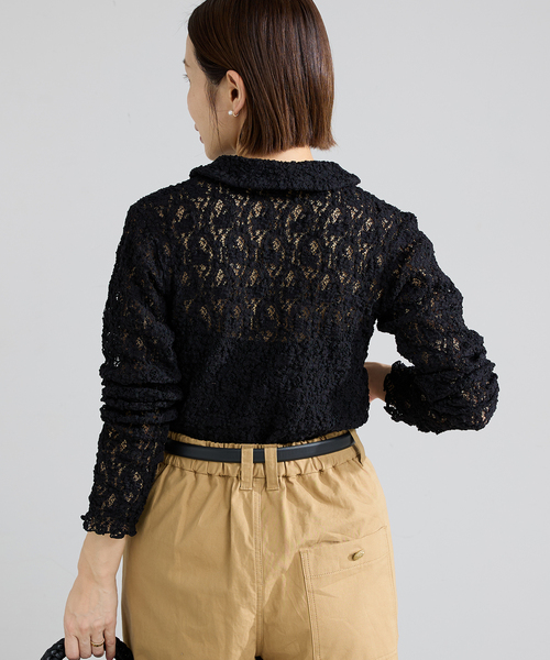 IENA(イエナ)の「《追加》Flowerストレッチレース ポロシャツ(Tシャツ/カットソー・レディース・ブラック/ホワイト・FREE)」の9枚目の写真