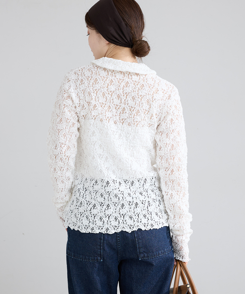 IENA(イエナ)の「《追加》Flowerストレッチレース ポロシャツ(Tシャツ/カットソー・レディース・ブラック/ホワイト・FREE)」の5枚目の写真