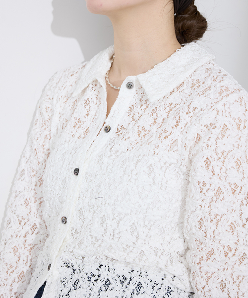 IENA(イエナ)の「《追加》Flowerストレッチレース ポロシャツ(Tシャツ/カットソー・レディース・ブラック/ホワイト・FREE)」の9枚目の写真