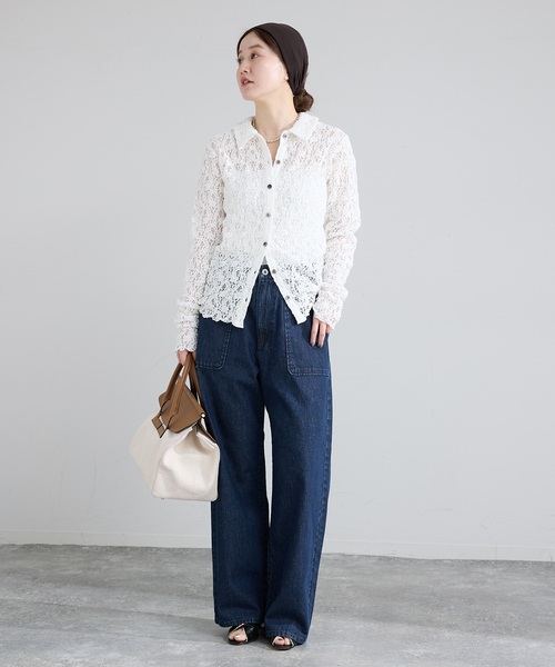 IENA(イエナ)の「《追加》Flowerストレッチレース ポロシャツ(Tシャツ/カットソー・レディース・ブラック/ホワイト・FREE)」の10枚目の写真