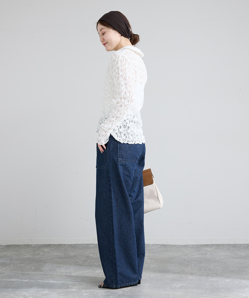 IENA(イエナ)の「《追加》Flowerストレッチレース ポロシャツ(Tシャツ/カットソー・レディース・ブラック/ホワイト・FREE)」の12枚目の写真