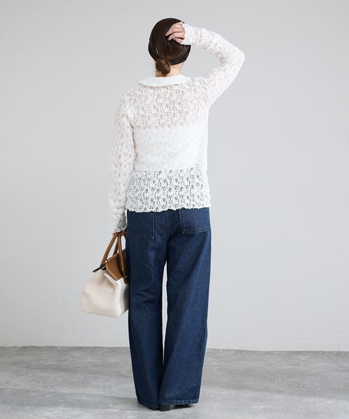 IENA(イエナ)の「《追加》Flowerストレッチレース ポロシャツ(Tシャツ/カットソー・レディース・ブラック/ホワイト・FREE)」の13枚目の写真