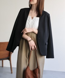 【3サイズ展開】シングルブレスト ノーカラージャケット