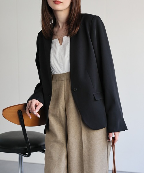 sakishimatokyo（サキシマトーキョー）の「【3サイズ展開】シングルブレスト ノーカラージャケット（ノーカラージャケット・レディース・ネイビー/ライトベージュ/ブラック・SMALL/LARGE/MEDIUM）」の17枚目の写真