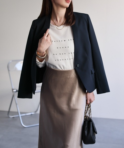 sakishimatokyo（サキシマトーキョー）の「【3サイズ展開】シングルブレスト ノーカラージャケット（ノーカラージャケット・レディース・ネイビー/ライトベージュ/ブラック・SMALL/LARGE/MEDIUM）」の15枚目の写真