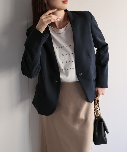 sakishimatokyo（サキシマトーキョー）の「【3サイズ展開】シングルブレスト ノーカラージャケット（ノーカラージャケット・レディース・ネイビー/ライトベージュ/ブラック・SMALL/LARGE/MEDIUM）」の8枚目の写真