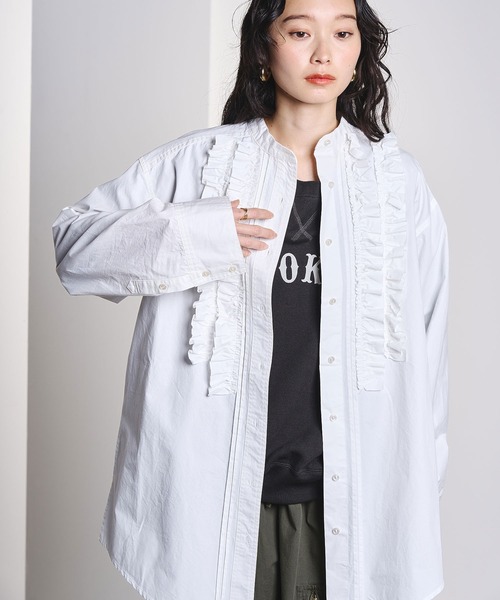 ROSE BUD（ローズバッド）の「(CREOLME)COTTON FRILL SHIRT（シャツ/ブラウス・レディース・ライトブルー/ホワイト・ONE SIZE）」の3枚目の写真