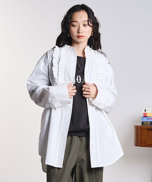 ROSE BUD（ローズバッド）の「(CREOLME)COTTON FRILL SHIRT（シャツ/ブラウス・レディース・ライトブルー/ホワイト・ONE SIZE）」の4枚目の写真