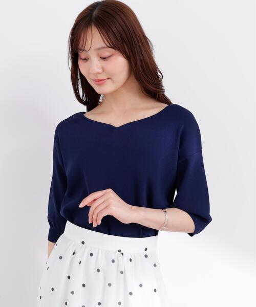 PROPORTION BODY DRESSING(プロポーションボディドレッシング)の「5分袖ハートカットドルマン / 1216170404(ニット/セーター・レディース・グレー/ネイビー/オレンジ/ホワイト・SMALL/MEDIUM)」の1枚目の写真