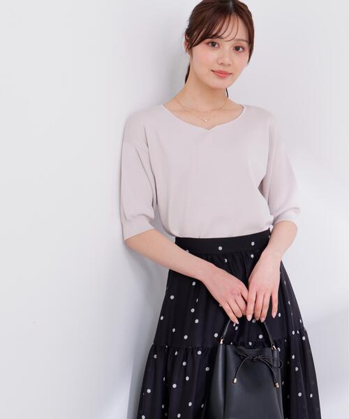 PROPORTION BODY DRESSING(プロポーションボディドレッシング)の「5分袖ハートカットドルマン / 1216170404(ニット/セーター・レディース・グレー/ネイビー/オレンジ/ホワイト・SMALL/MEDIUM)」の3枚目の写真