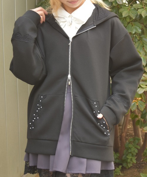 axes femme（アクシーズファム）の「ＵＶカットロングパーカー（カーディガン/ボレロ・レディース・キナリ/杢グレー/ブラック・FREE）」の2枚目の写真