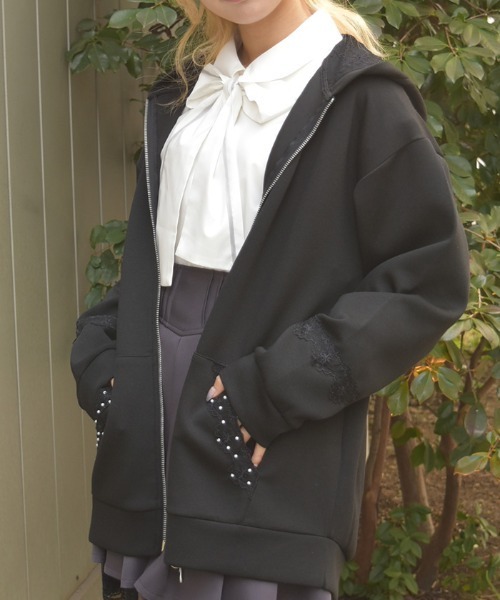 axes femme（アクシーズファム）の「ＵＶカットロングパーカー（カーディガン/ボレロ・レディース・キナリ/杢グレー/ブラック・FREE）」の10枚目の写真