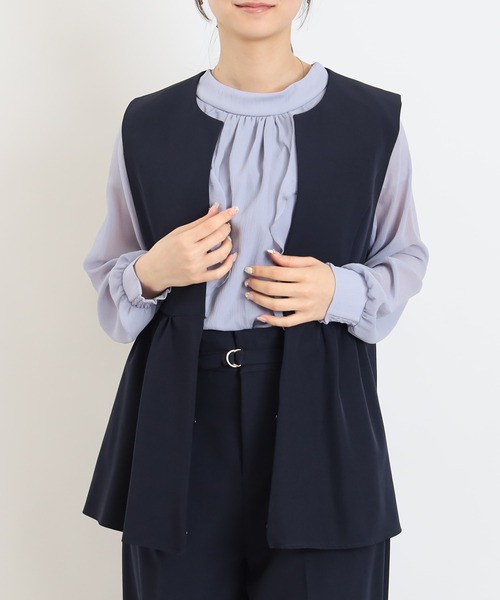 TRUDEA（トルディア）の「ノーカラー　ジレ　ジャケット（ノーカラージャケット・レディース・ブラック/チャコールグレー/ネイビー・MEDIUM/LARGE）」の3枚目の写真