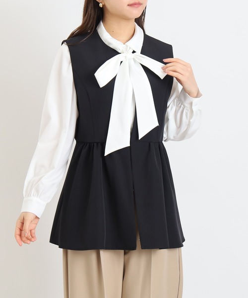 TRUDEA（トルディア）の「ノーカラー　ジレ　ジャケット（ノーカラージャケット・レディース・ブラック/チャコールグレー/ネイビー・MEDIUM/LARGE）」の4枚目の写真