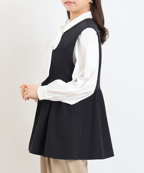 TRUDEA（トルディア）の「ノーカラー　ジレ　ジャケット（ノーカラージャケット・レディース・ブラック/チャコールグレー/ネイビー・MEDIUM/LARGE）」の5枚目の写真