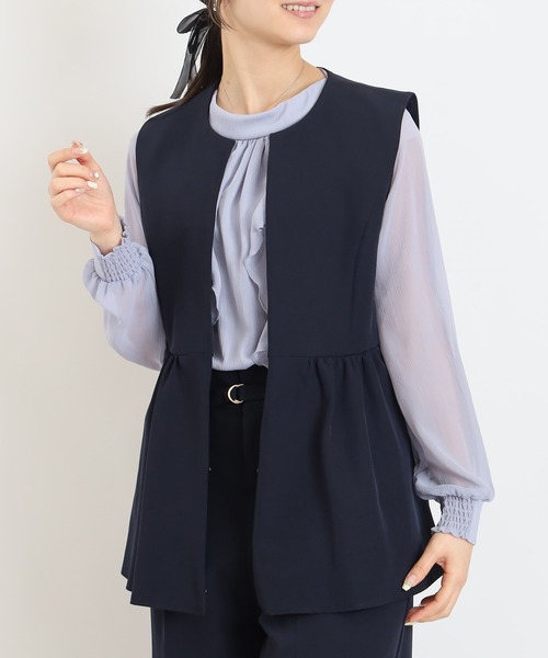 TRUDEA（トルディア）の「ノーカラー　ジレ　ジャケット（ノーカラージャケット・レディース・ブラック/チャコールグレー/ネイビー・MEDIUM/LARGE）」の12枚目の写真