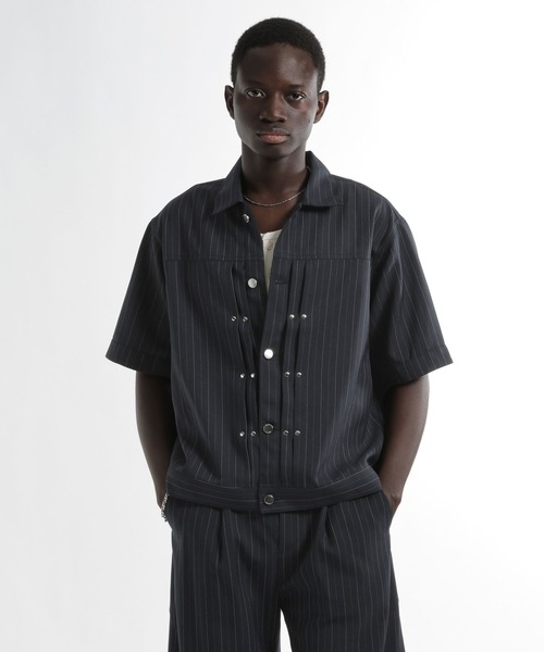 HARE（ハレ）の「【SET UP対応】メタルパーツトラッカーシャツブルゾン(HARE)（シャツ/ブラウス・メンズ・グレー/ブラック/パープル/ストライプ・SMALL/MEDIUM）」の4枚目の写真