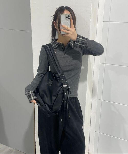 CHICKS(チックス)の「チェックポイントスリムカラー長袖ブラウン(Tシャツ/カットソー・レディース・ブラウン・ONE SIZE)」の7枚目の写真