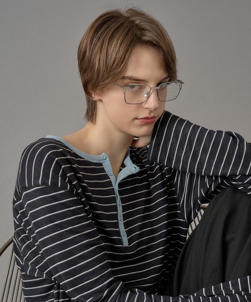 ONCILY(オンシェリー)の「HENLEY NECK BORDER KNIT TEE / ヘンリーネックボーダーニットT(Tシャツ/カットソー・メンズ・オリーブ/ブラック系その他/ネイビー系・MEDIUM/SMALL/LARGE)」の20枚目の写真
