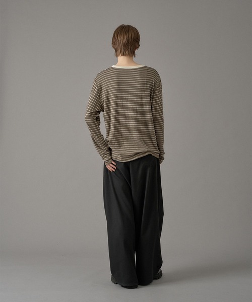 ONCILY(オンシェリー)の「HENLEY NECK BORDER KNIT TEE / ヘンリーネックボーダーニットT(Tシャツ/カットソー・メンズ・オリーブ/ブラック系その他/ネイビー系・MEDIUM/SMALL/LARGE)」の14枚目の写真