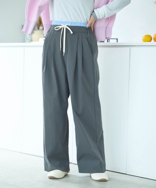 CROSS FUNCTION(クロスファンクション)の「《UV/吸水速乾》エブ楽 ダブルウエストイージーワイドパンツ【CROSS FUNCTION/クロスファンクション】(その他パンツ・レディース・チャコールグレー/ネイビー・M/L/LL)」の2枚目の写真