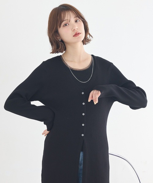 earth music&ecology（アースミュージックアンドエコロジー）の「エッジチュールラメテレコタンクトップ（タンクトップ・レディース・アイボリー/ベージュ/グレー/ブラック・S/M）」の7枚目の写真