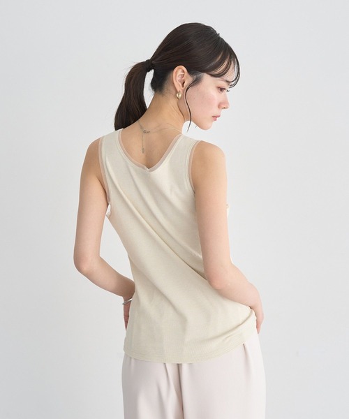 earth music&ecology（アースミュージックアンドエコロジー）の「エッジチュールラメテレコタンクトップ（タンクトップ・レディース・アイボリー/ベージュ/グレー/ブラック・S/M）」の10枚目の写真