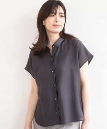 メタル釦シアーフレンチスリーブブラウス/接触冷感/洗える/WEB限定サイズあり