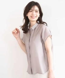 メタル釦シアーフレンチスリーブブラウス/接触冷感/洗える/WEB限定サイズあり