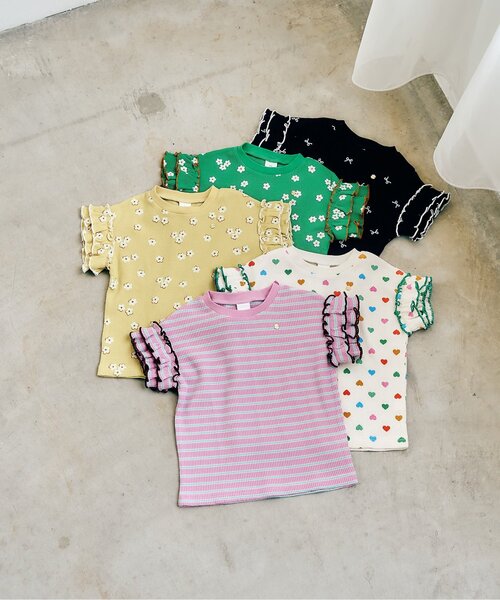 apres les cours（アプレレクール）の「【WEB限定】ワッフルフリルTシャツ（Tシャツ/カットソー・キッズ・アイボリー/ブラック/グリーン/イエロー/その他2・140/130/120/110/100/90/80）」の15枚目の写真