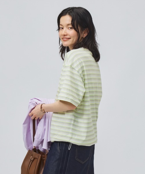 adidas(アディダス)の「アディダス adidas スタジアム クローム オーバーサイズフィット マルチストライプ 半袖Tシャツ(Tシャツ/カットソー・レディース・オフホワイト/ブラック/ベージュ・M/L)」の17枚目の写真
