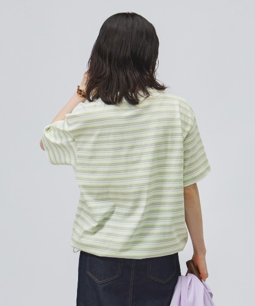 adidas(アディダス)の「アディダス adidas スタジアム クローム オーバーサイズフィット マルチストライプ 半袖Tシャツ(Tシャツ/カットソー・レディース・オフホワイト/ブラック/ベージュ・M/L)」の18枚目の写真