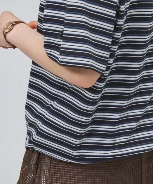 adidas(アディダス)の「アディダス adidas スタジアム クローム オーバーサイズフィット マルチストライプ 半袖Tシャツ(Tシャツ/カットソー・レディース・オフホワイト/ブラック/ベージュ・M/L)」の14枚目の写真