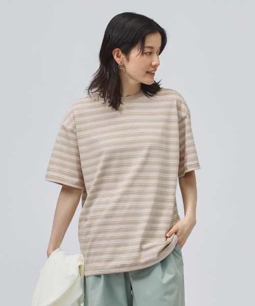 adidas(アディダス)の「アディダス adidas スタジアム クローム オーバーサイズフィット マルチストライプ 半袖Tシャツ(Tシャツ/カットソー・レディース・オフホワイト/ブラック/ベージュ・M/L)」の22枚目の写真