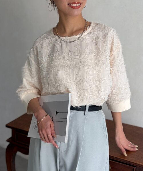 Chez toi(シェトワ)の「リブ切替花柄JQプルオーバー(シャツ/ブラウス・レディース・ブラック/オレンジ/ホワイト系その他・FREE)」の4枚目の写真