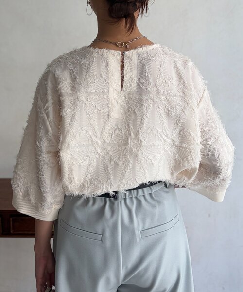 Chez toi(シェトワ)の「リブ切替花柄JQプルオーバー(シャツ/ブラウス・レディース・ブラック/オレンジ/ホワイト系その他・FREE)」の9枚目の写真