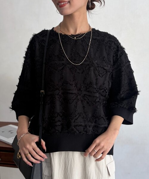 Chez toi(シェトワ)の「リブ切替花柄JQプルオーバー(シャツ/ブラウス・レディース・ブラック/オレンジ/ホワイト系その他・FREE)」の19枚目の写真