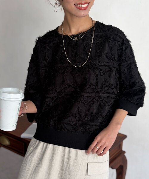 Chez toi(シェトワ)の「リブ切替花柄JQプルオーバー(シャツ/ブラウス・レディース・ブラック/オレンジ/ホワイト系その他・FREE)」の20枚目の写真