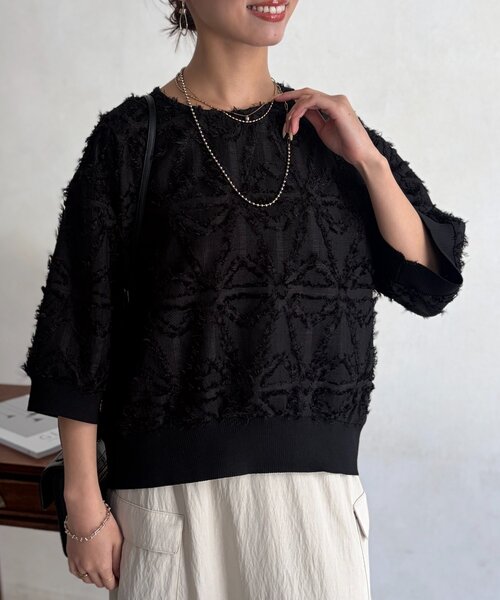 Chez toi(シェトワ)の「リブ切替花柄JQプルオーバー(シャツ/ブラウス・レディース・ブラック/オレンジ/ホワイト系その他・FREE)」の21枚目の写真