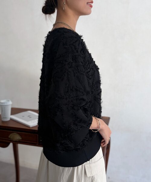 Chez toi(シェトワ)の「リブ切替花柄JQプルオーバー(シャツ/ブラウス・レディース・ブラック/オレンジ/ホワイト系その他・FREE)」の22枚目の写真