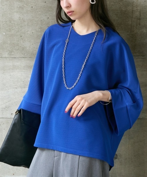 Soiunique（スワユニーク）の「Vネックゆったりサイズ7分袖トップス ［Soiunique］（Tシャツ/カットソー・レディース・ブルー/オフホワイト/ブラック・L～LL/M～Ｌ）」の5枚目の写真