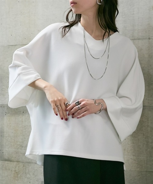 Soiunique（スワユニーク）の「Vネックゆったりサイズ7分袖トップス ［Soiunique］（Tシャツ/カットソー・レディース・ブルー/オフホワイト/ブラック・L～LL/M～Ｌ）」の8枚目の写真