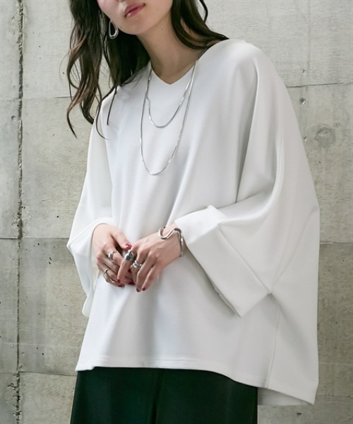 Soiunique（スワユニーク）の「Vネックゆったりサイズ7分袖トップス ［Soiunique］（Tシャツ/カットソー・レディース・ブルー/オフホワイト/ブラック・L～LL/M～Ｌ）」の10枚目の写真