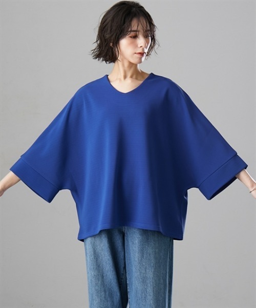 Soiunique（スワユニーク）の「Vネックゆったりサイズ7分袖トップス ［Soiunique］（Tシャツ/カットソー・レディース・ブルー/オフホワイト/ブラック・L～LL/M～Ｌ）」の20枚目の写真